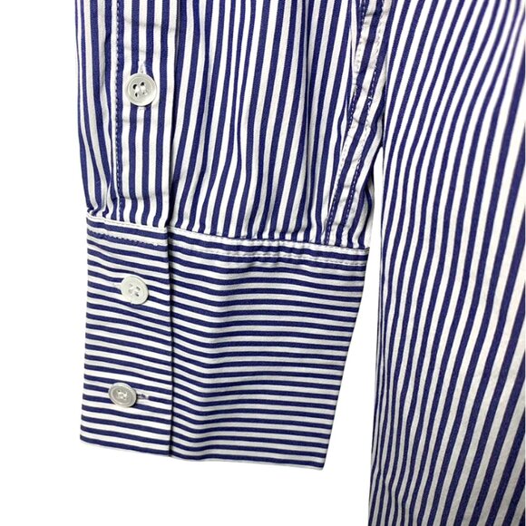 THEORY Weekender Cotton Tie Neck Striper SHirt - Picture 7 of 8
